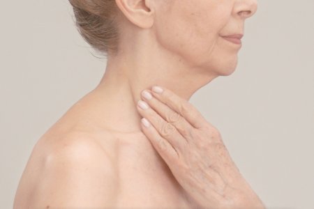 Skin on the neck of a person with senile xerosis