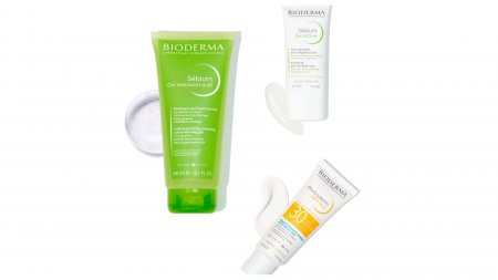 Presentation of the Bioderma skincare routine for acne-prone skin to prepare the skin for the sun